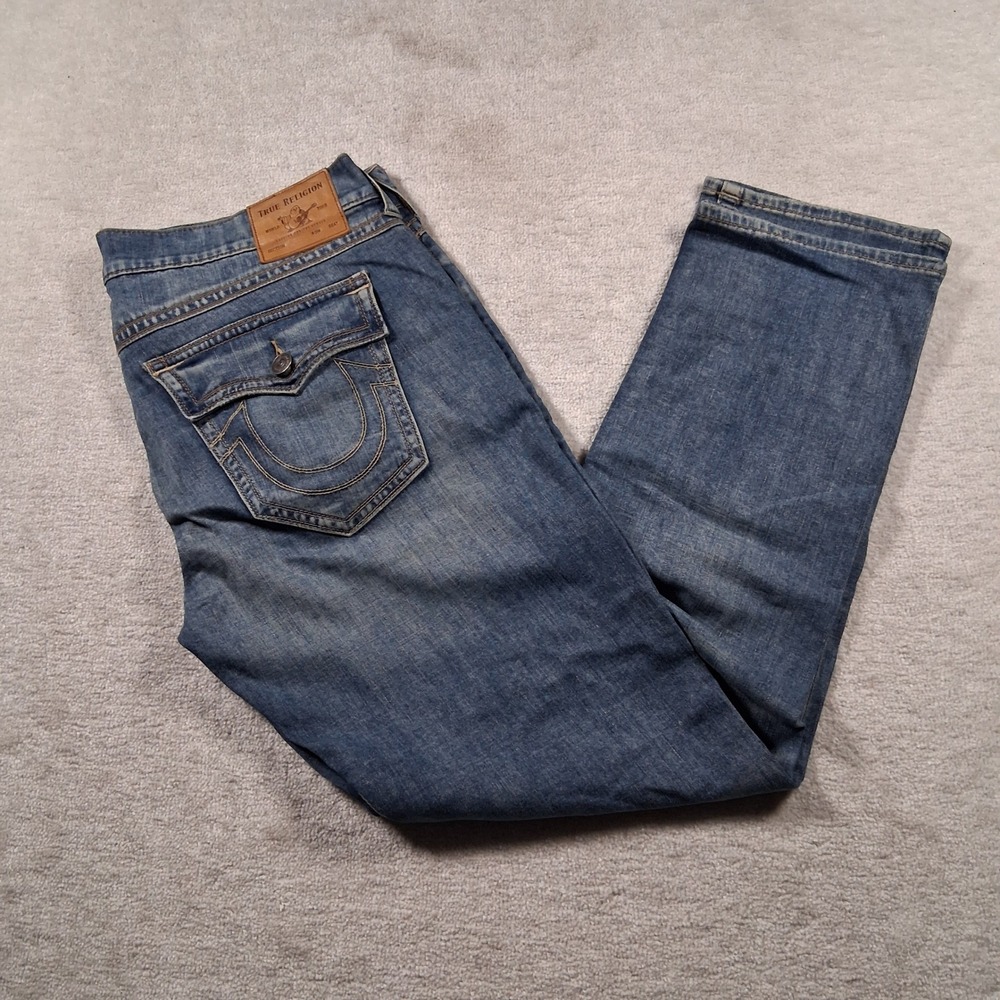 True Religion Ricky Jeans Mens 38 Blue Relaxed Straight Flap Pocket Medium Wash